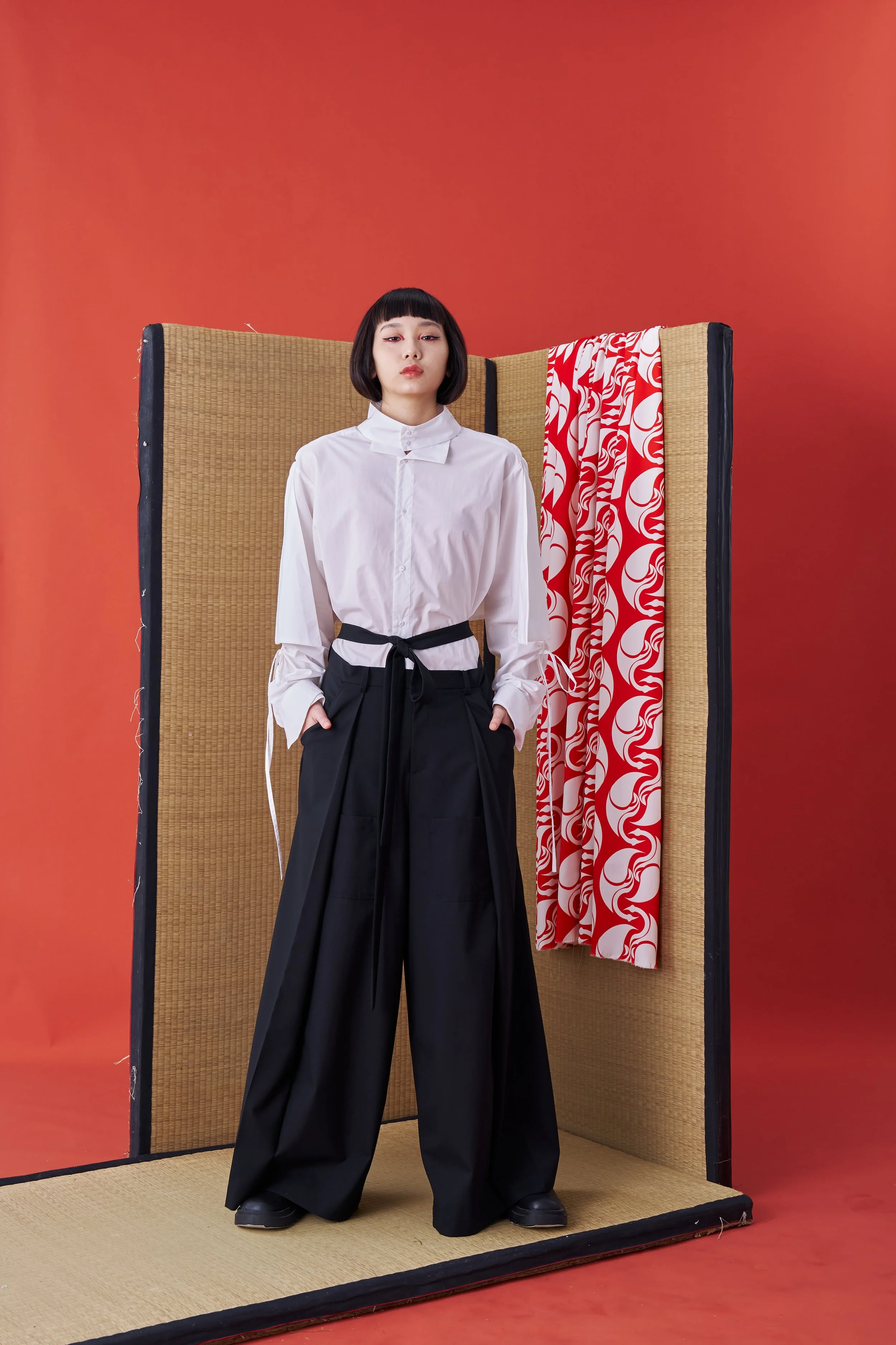 INF Japanese hakama-style Deconstructed Wide-leg Trousers(Black INF Japanese hakama-style Deconstructed Wide-leg Trousers(Black